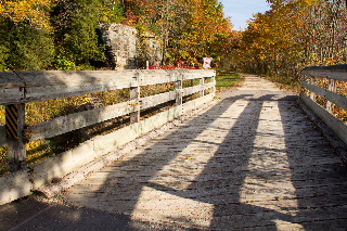 Bridge and rock wall along the trail